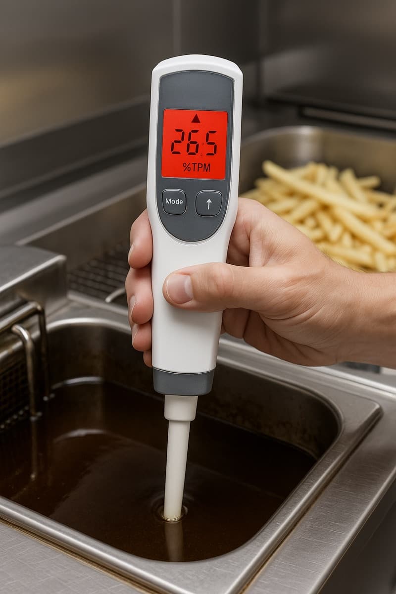 Medición de calidad del aceite en cocina profesional